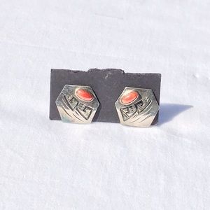 Vintage Native American sterling silver & coral earrings